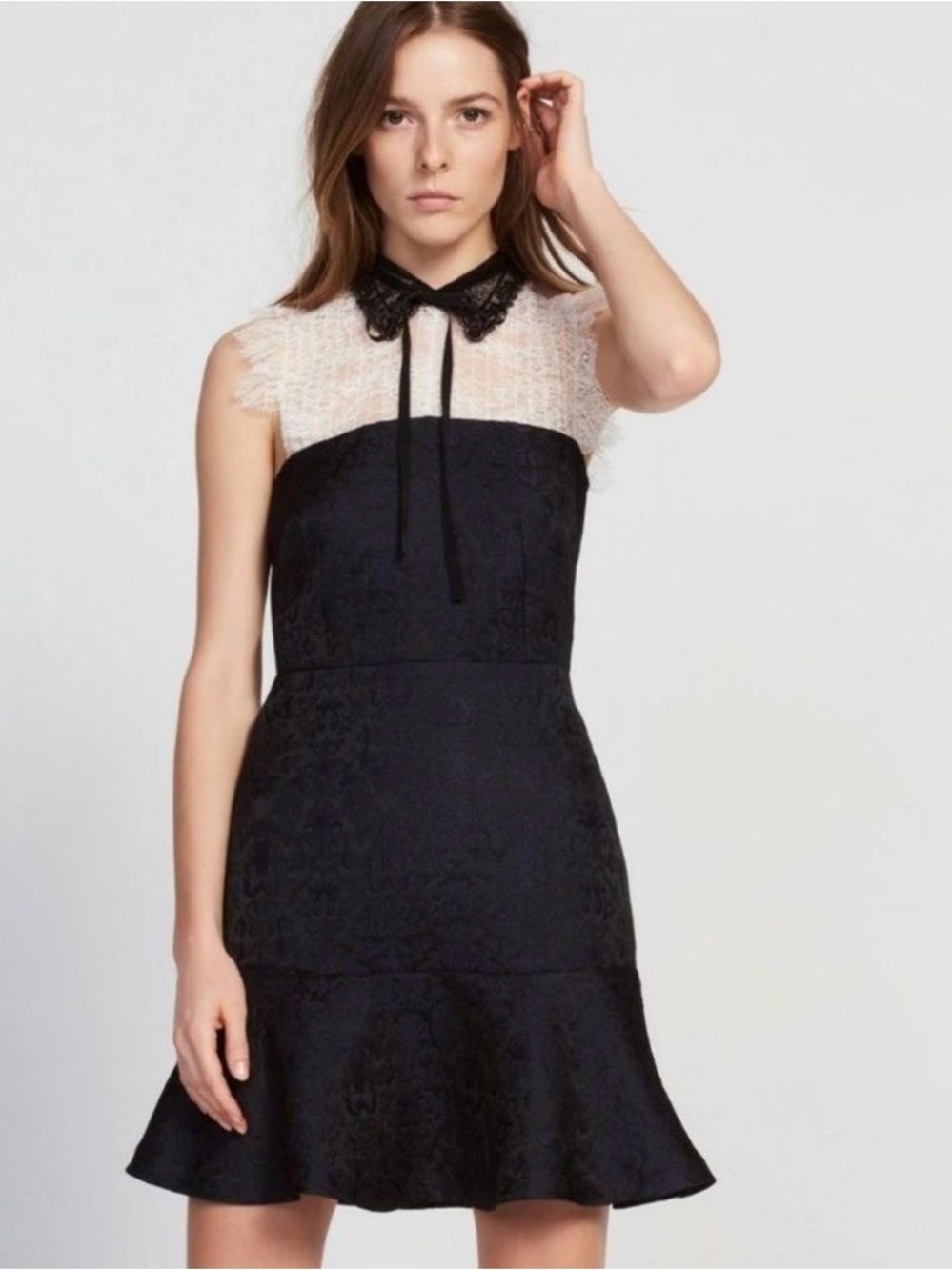 Sandro Lace-Trim Sleeveless Fit-and-Flare Dress